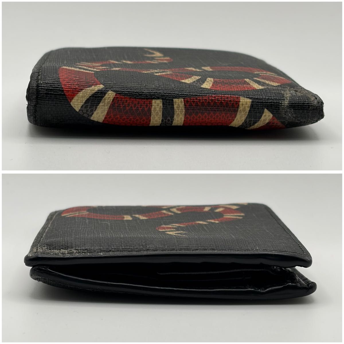 正規品 GUCCI グッチ二つ折り財布 キングスネーク ヘビブラック 黒 PVC