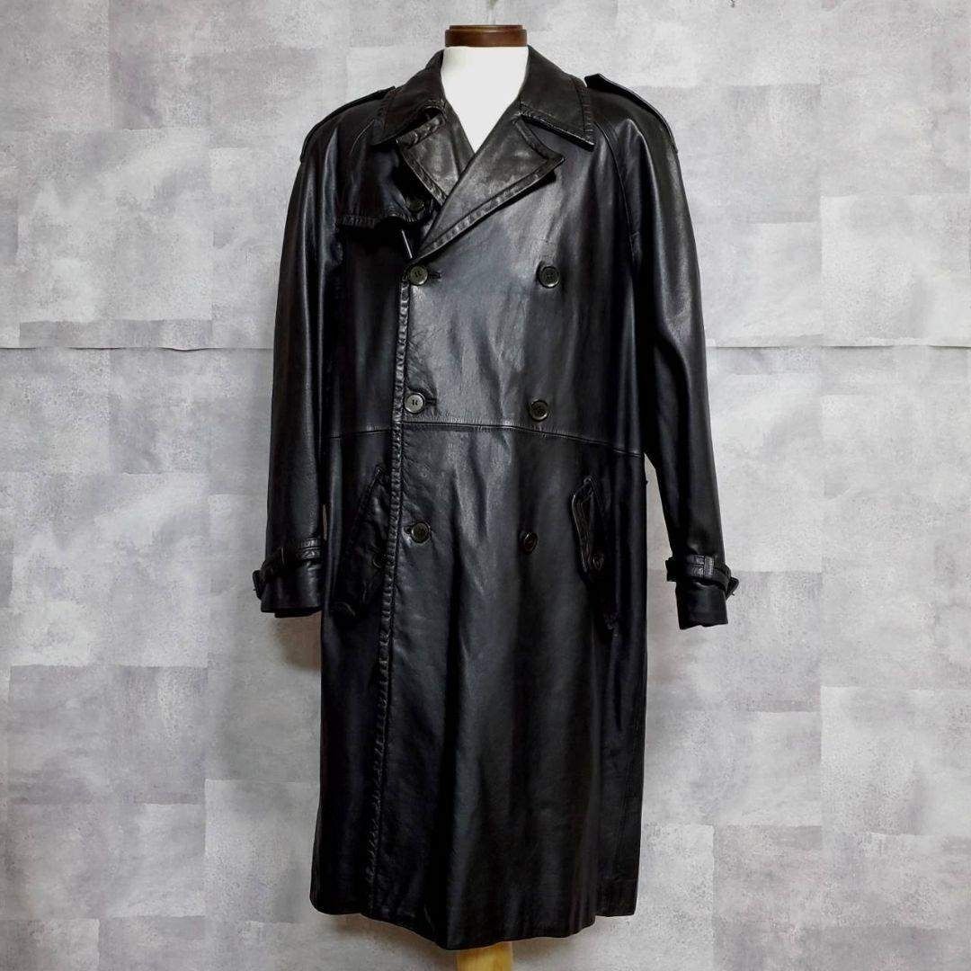 美品 L キャサリンハムネット カウレザー ロング トレンチ コート 黒