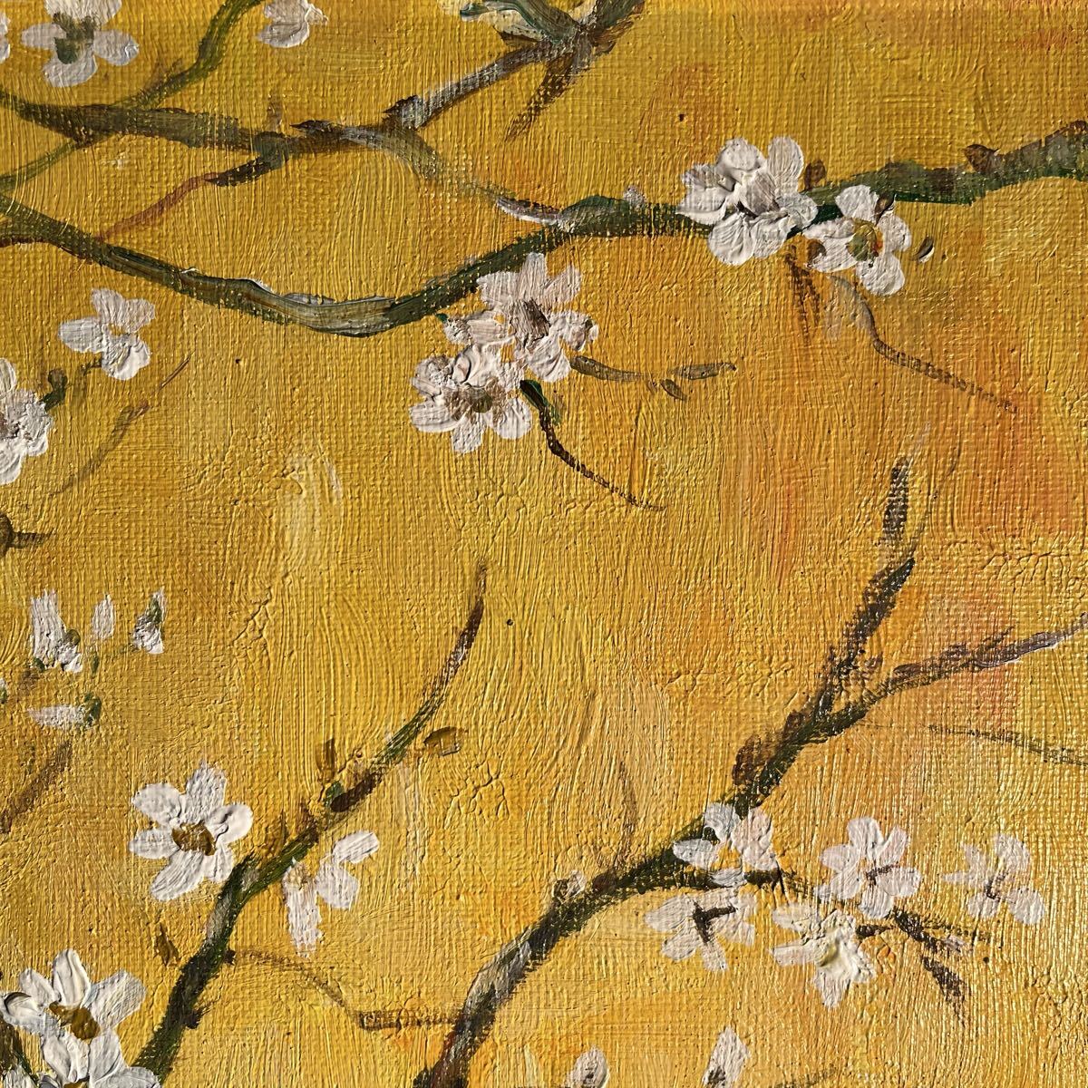 秀作 手書き油絵 ゴッホ 花咲くアーモンドの枝 額付 肉筆絵画
