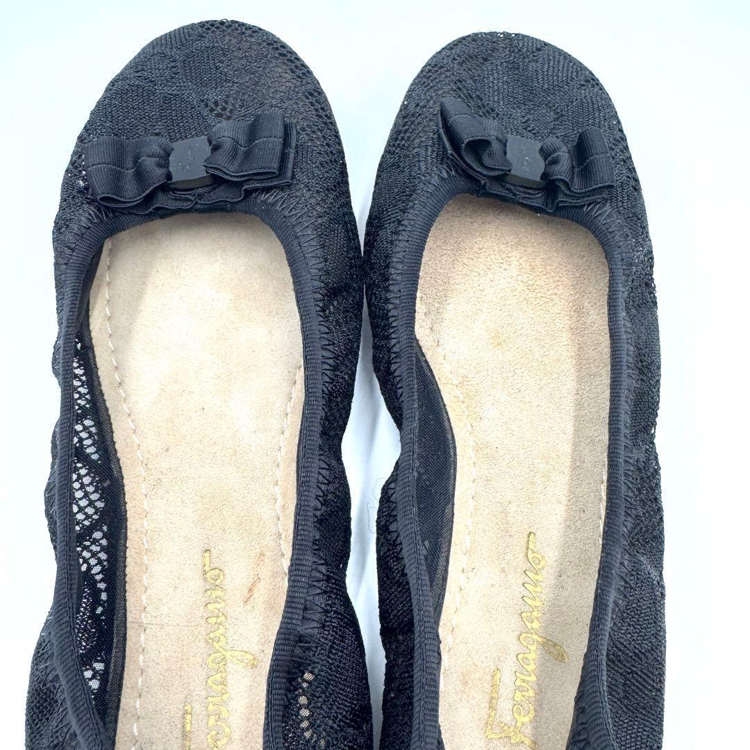 極美品】Ferragamo フェラガモ フラットシューズ ブラック ヴァラ