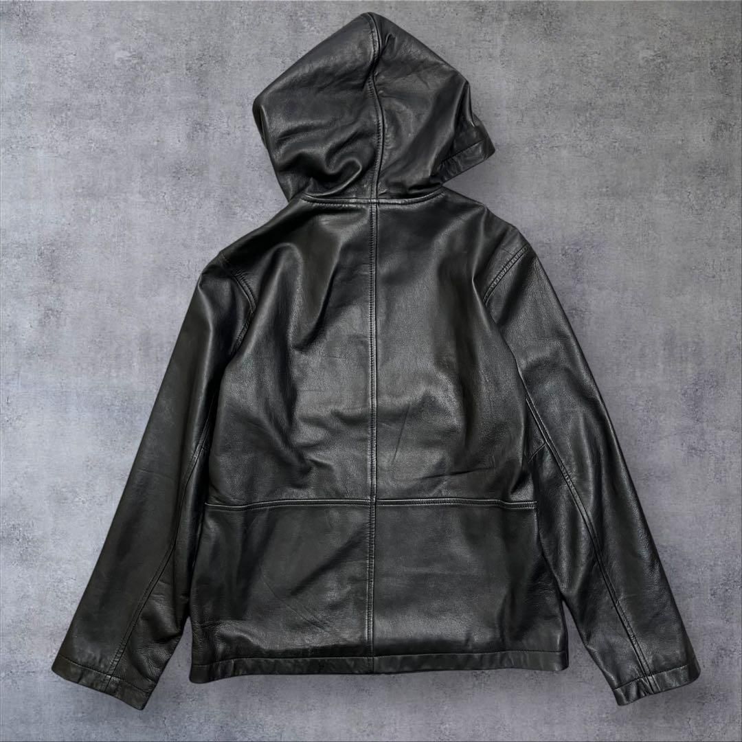 美品 OLD GAP ラムレザー パーカー ジップ S ブラック 紺タグ 90s