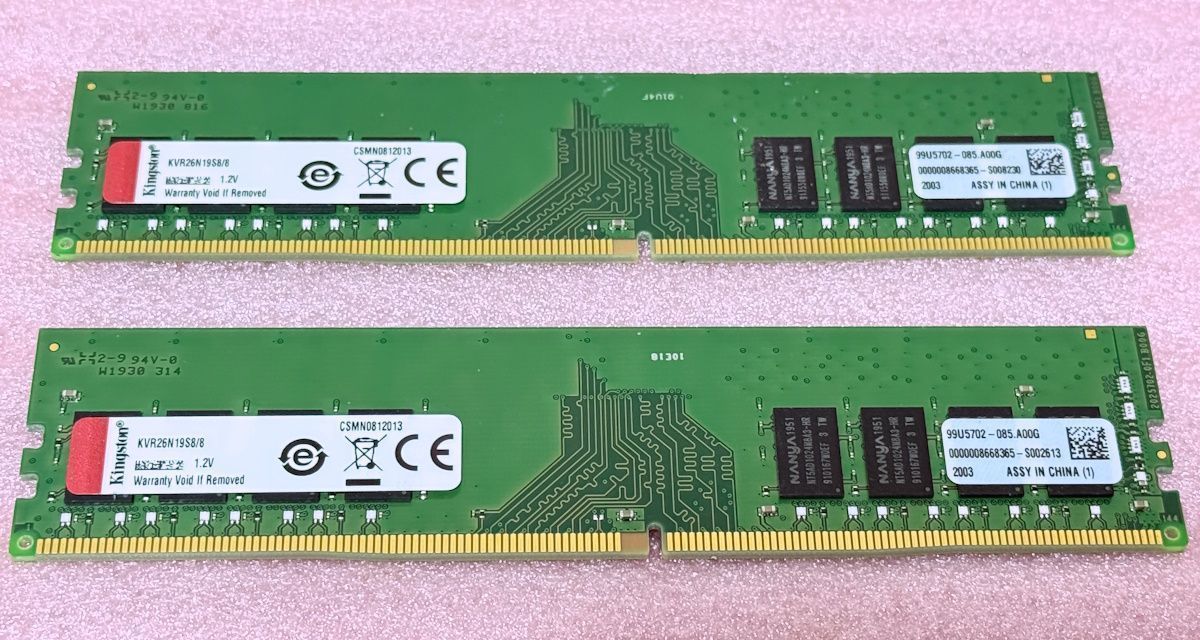 Kingston KVR26N19S8/8 2枚 PC4-21300/DDR4-2666 DDR4 UDIMM 16GB@8GB
