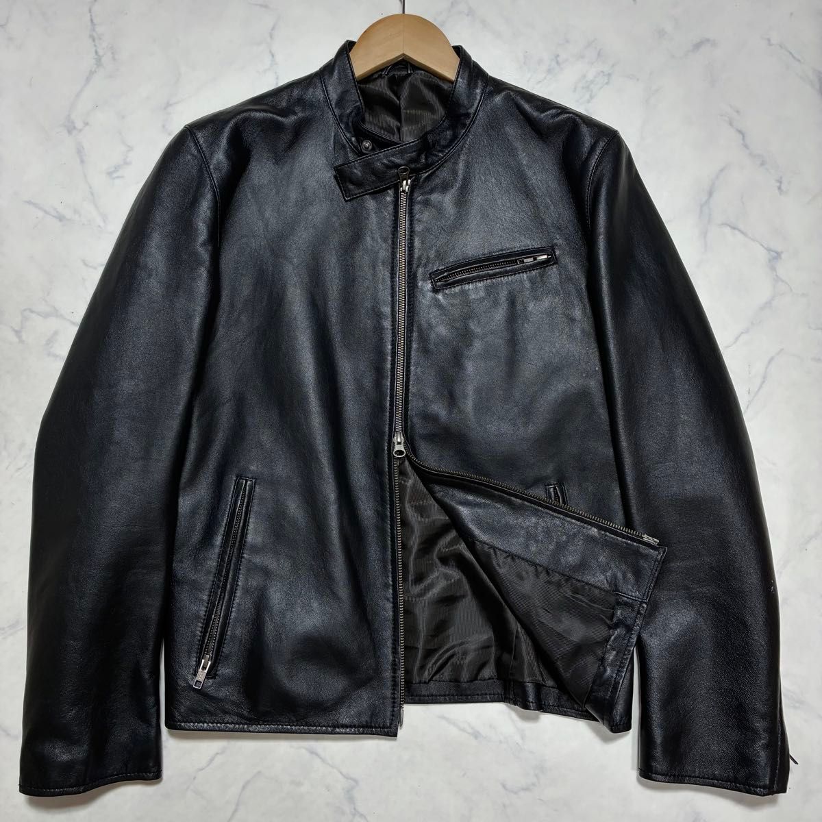 美品/XL Licorice ラムレザー シングル ライダースジャケット 羊革 革