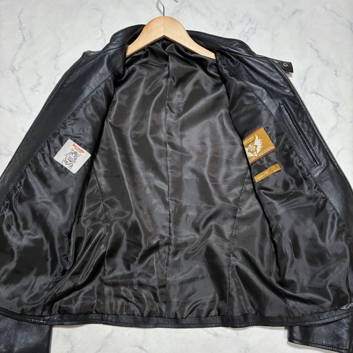 美品/XL Licorice ラムレザー シングル ライダースジャケット 羊革 革