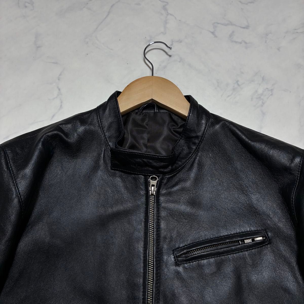 美品/XL Licorice ラムレザー シングル ライダースジャケット 羊革 革
