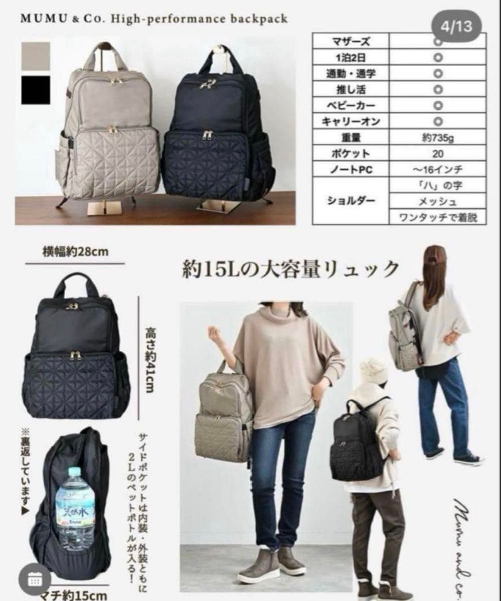 新品】しまむら MUMU & Co 多機能リュック マザーズリュック 黒｜Yahoo