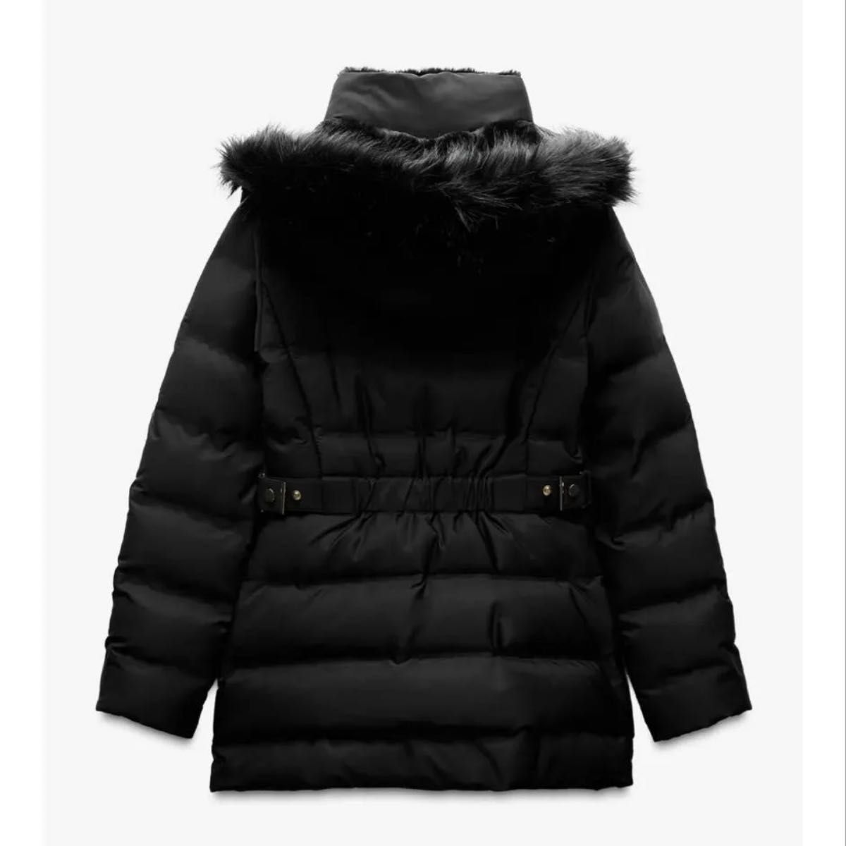 美品 ZARA セミロング丈フード付きダウンジャケット 黒 S ザラ ダウン