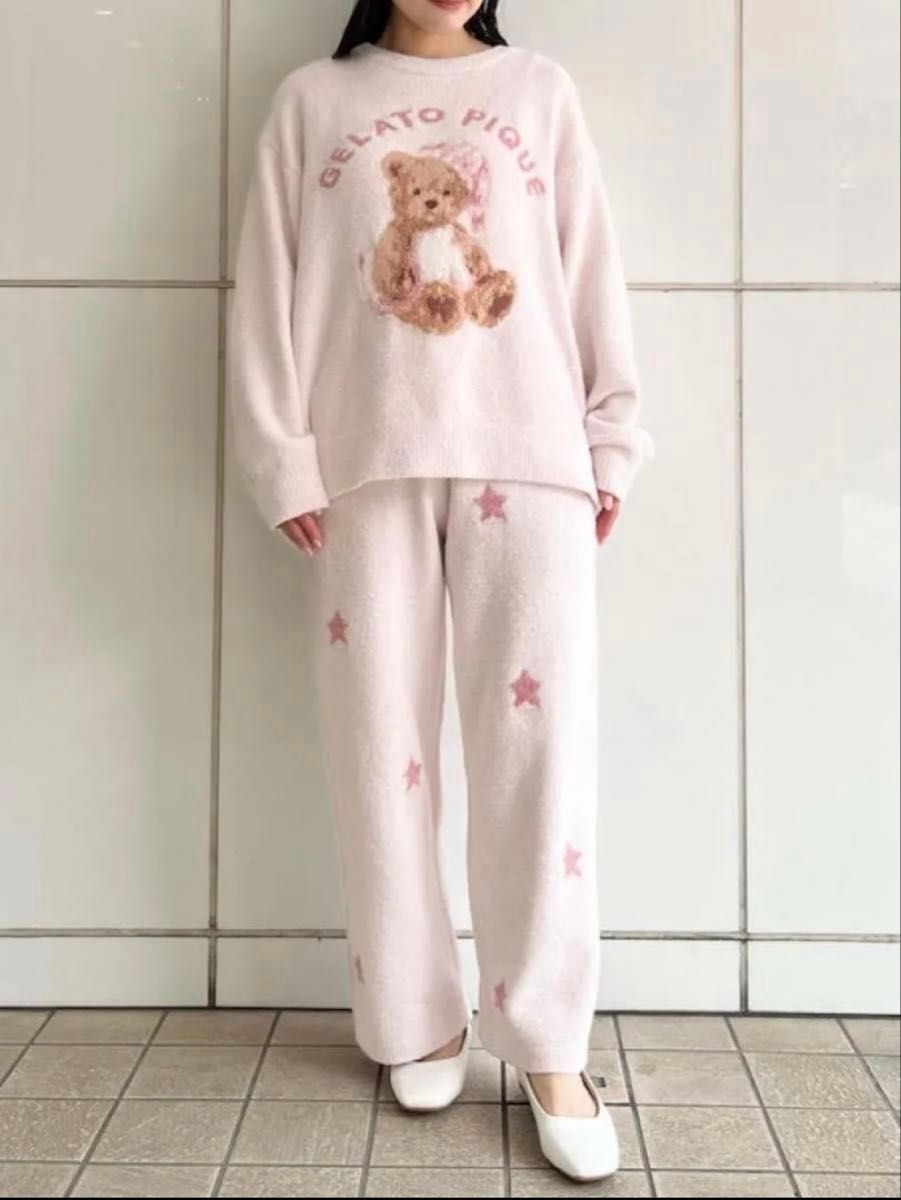 新品未使用】ジェラピケパジャマ 上下セット ルームウェア ピンク クマ