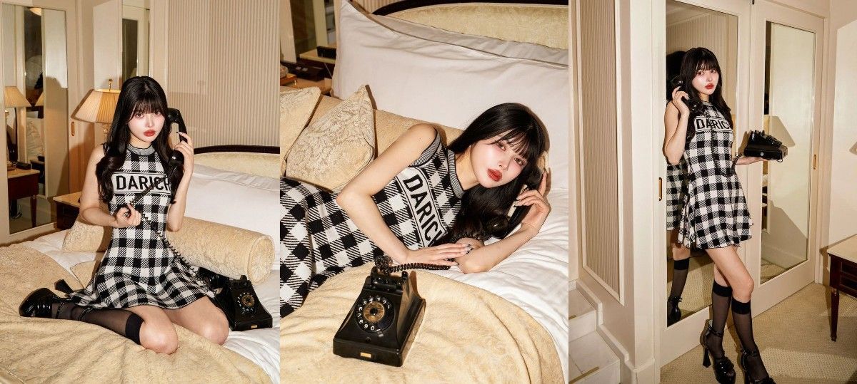 ダーリッチ darich ギンガムチェックフレアミニワンピース BLK FL