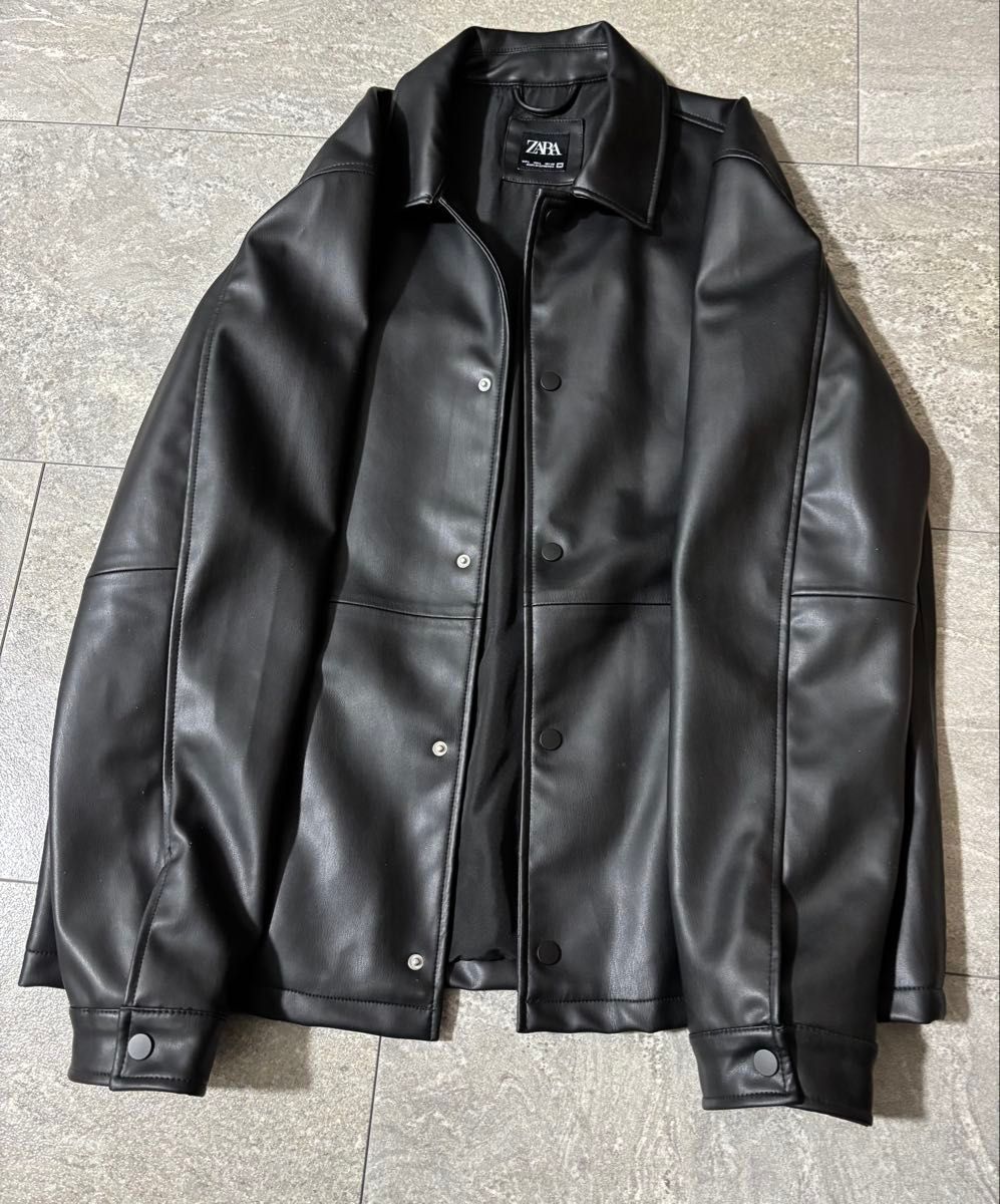 ZARA フェイクレザージャケット ブラック L レザージャケット ザラ