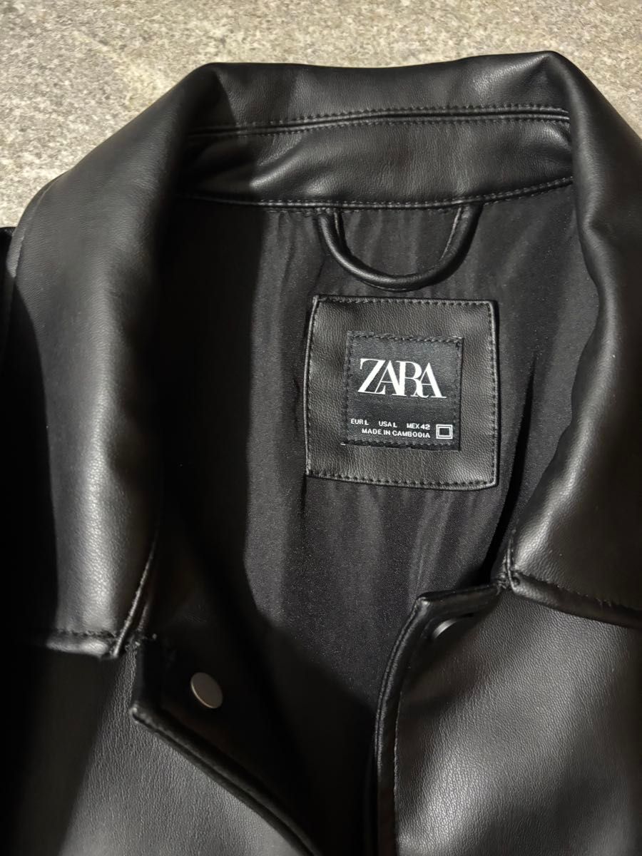 ZARA フェイクレザージャケット ブラック L レザージャケット ザラ