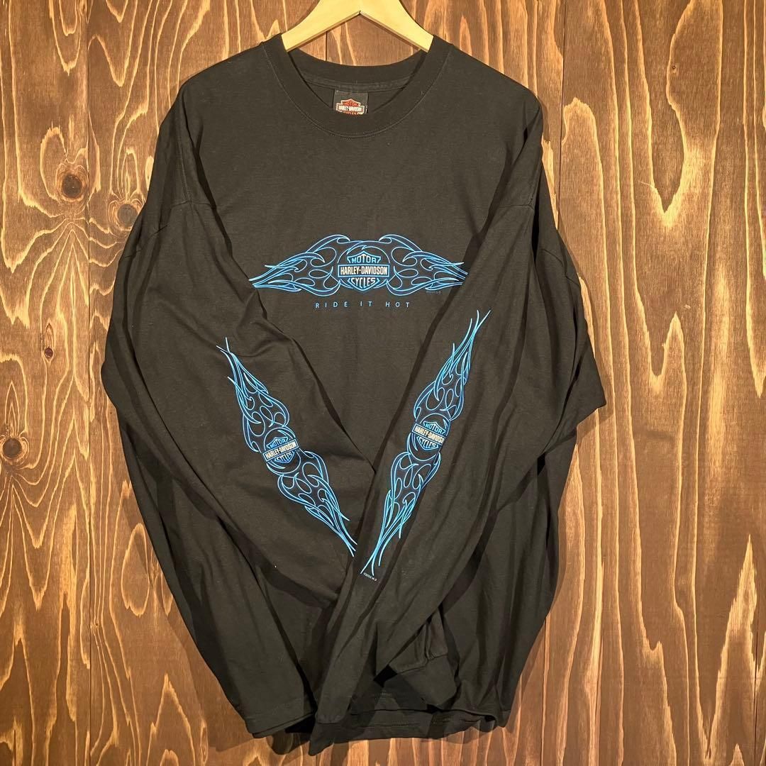 USA製 ハーレーダビッドソン ブルーフレイム ロンT 3xl tシャツ 炎