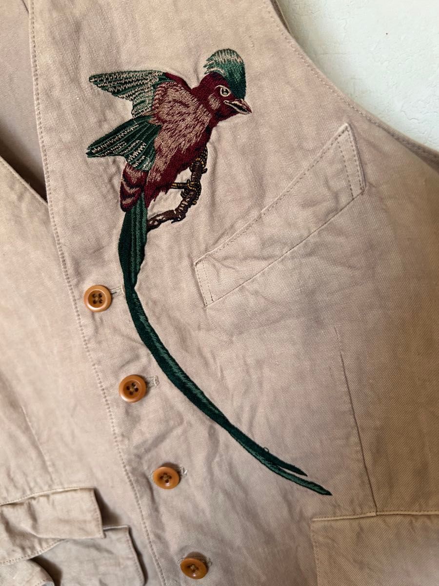 Paul Smith ポールスミス リネンベスト ジレ ベージュ 鳥刺繍
