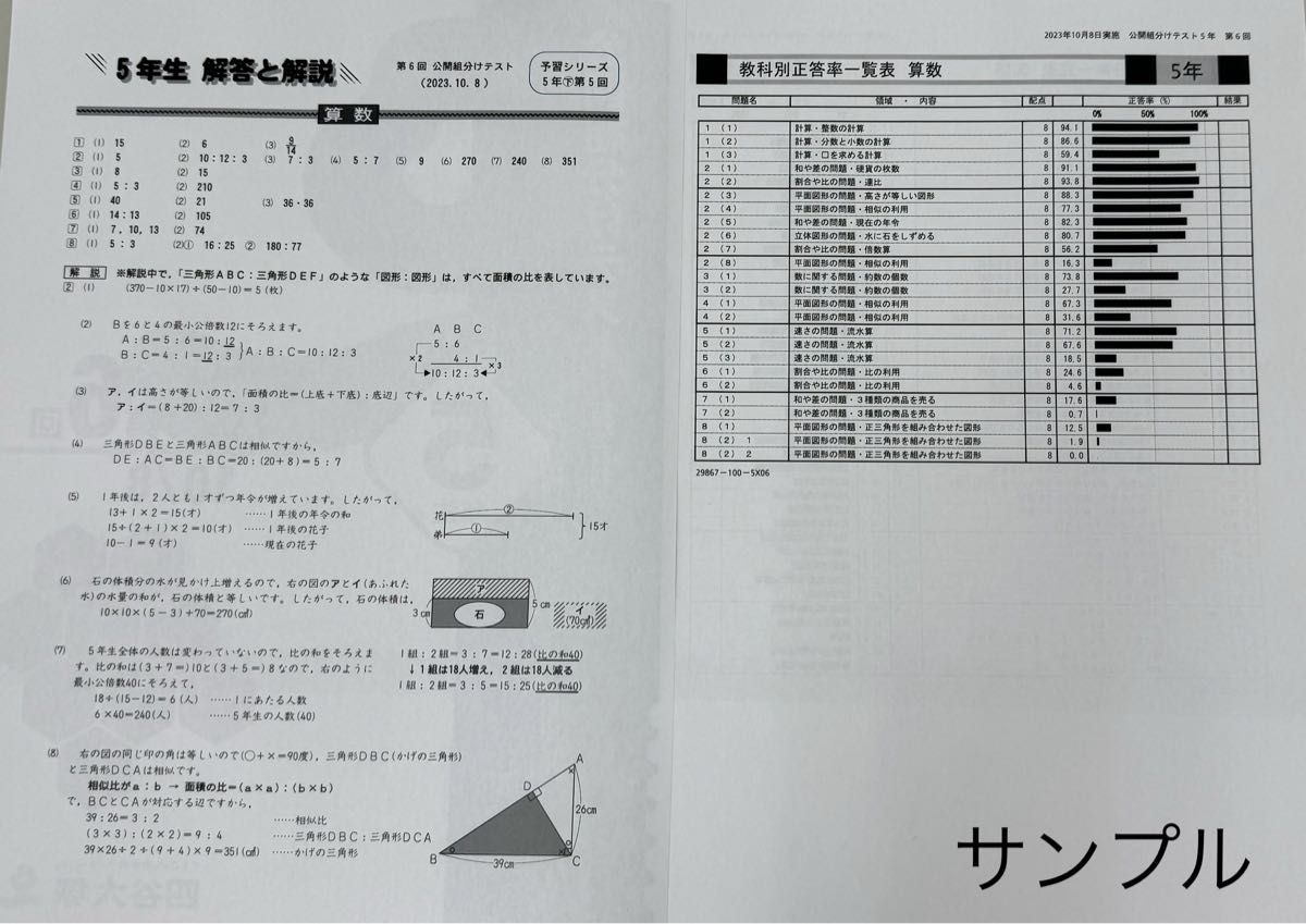 四谷大塚 5年生 組分けテスト 3年分 第1回〜9回 過去問フルセット 早稲