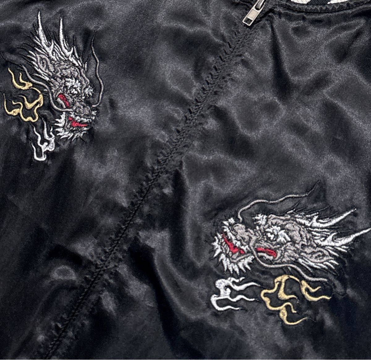 和風景 和柄 龍 刺繍 スカジャン スーベニアジャケット サテン 3L