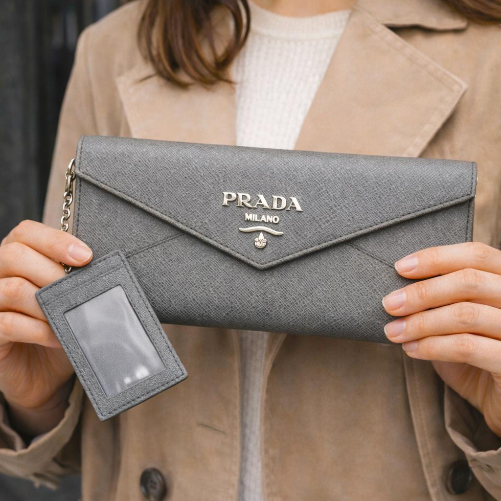 箱あり PRADA プラダ パスケース付き サフィアーノレザー 2つ折り 長