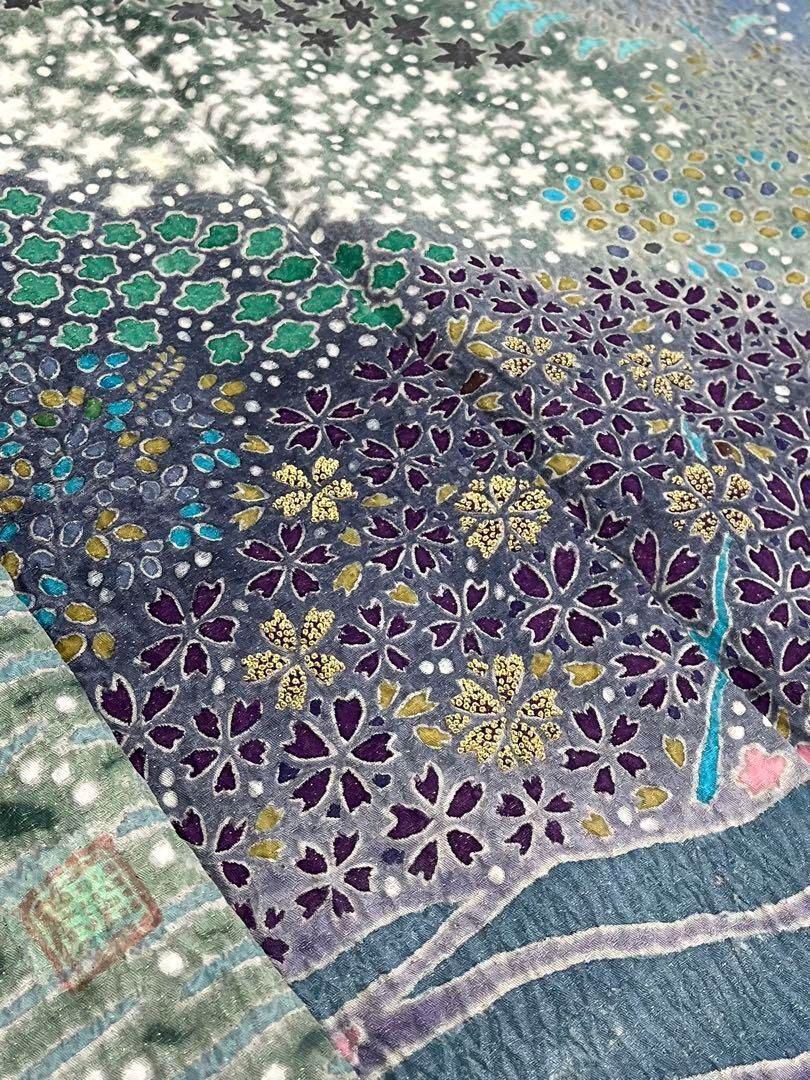 滝泰謹製 落款入 訪問着 おぼろ染 絞り 銀通し 刺繍 正絹 躾糸付き