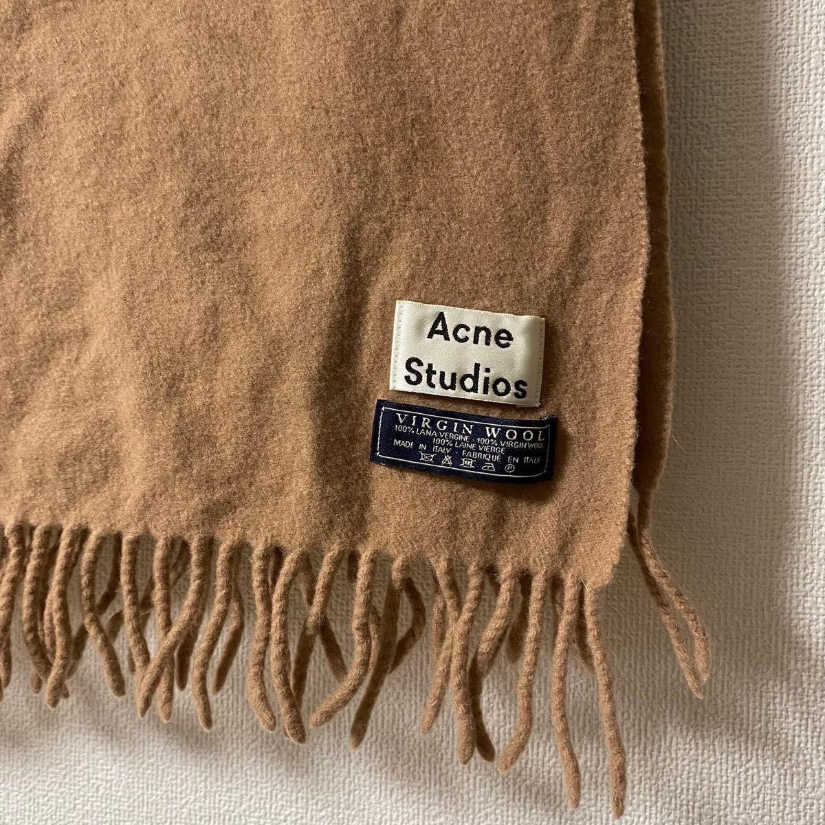 Acne Studios バージンウール マフラー ベージュ フリンジ付き ウール