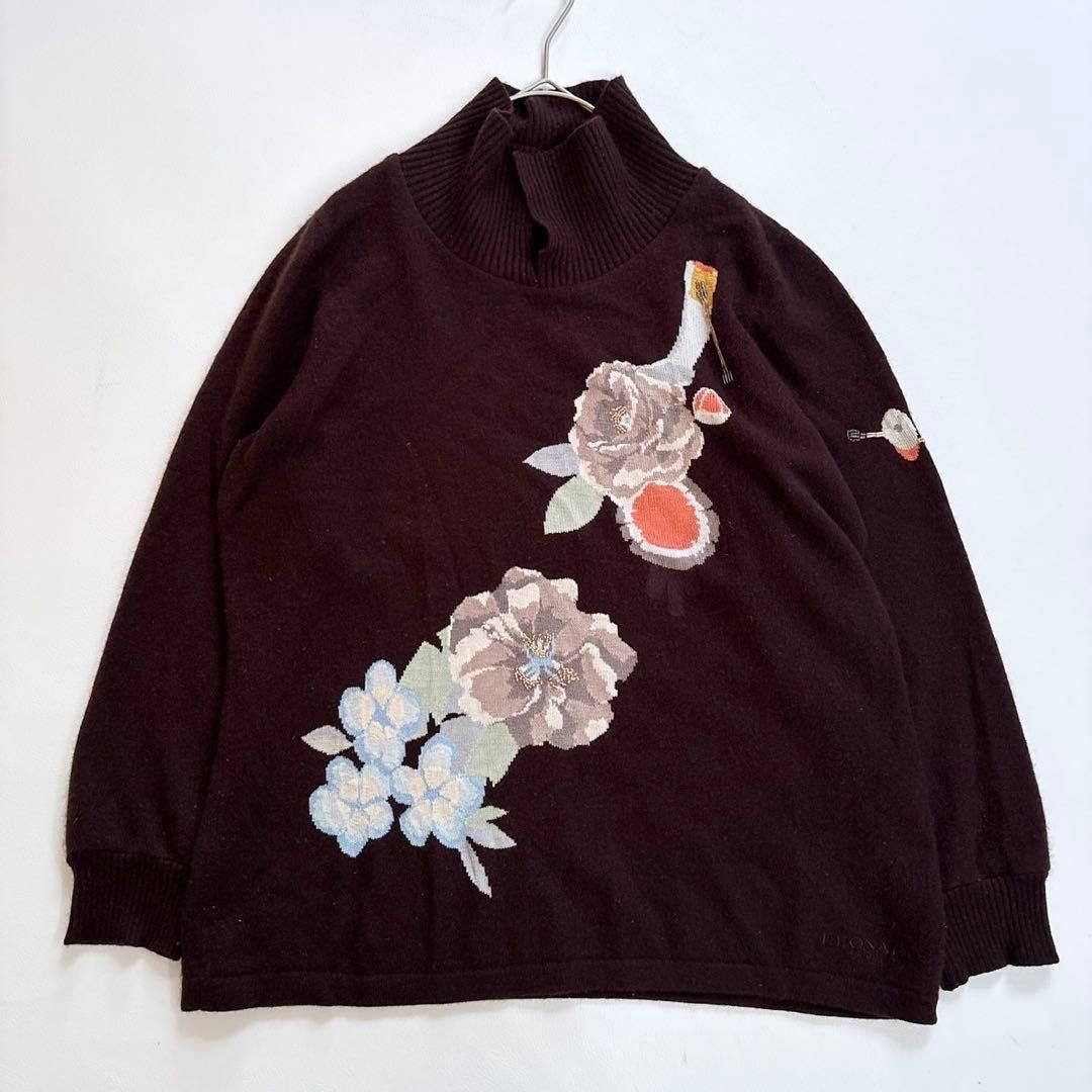LEONARD レオナール カシミヤ シルク ビーズ刺繍 花柄 ニット