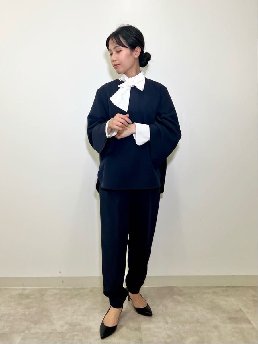 IENA &NAVY ノーカラーツィードジャケット 38 ブラウス パンツ 36