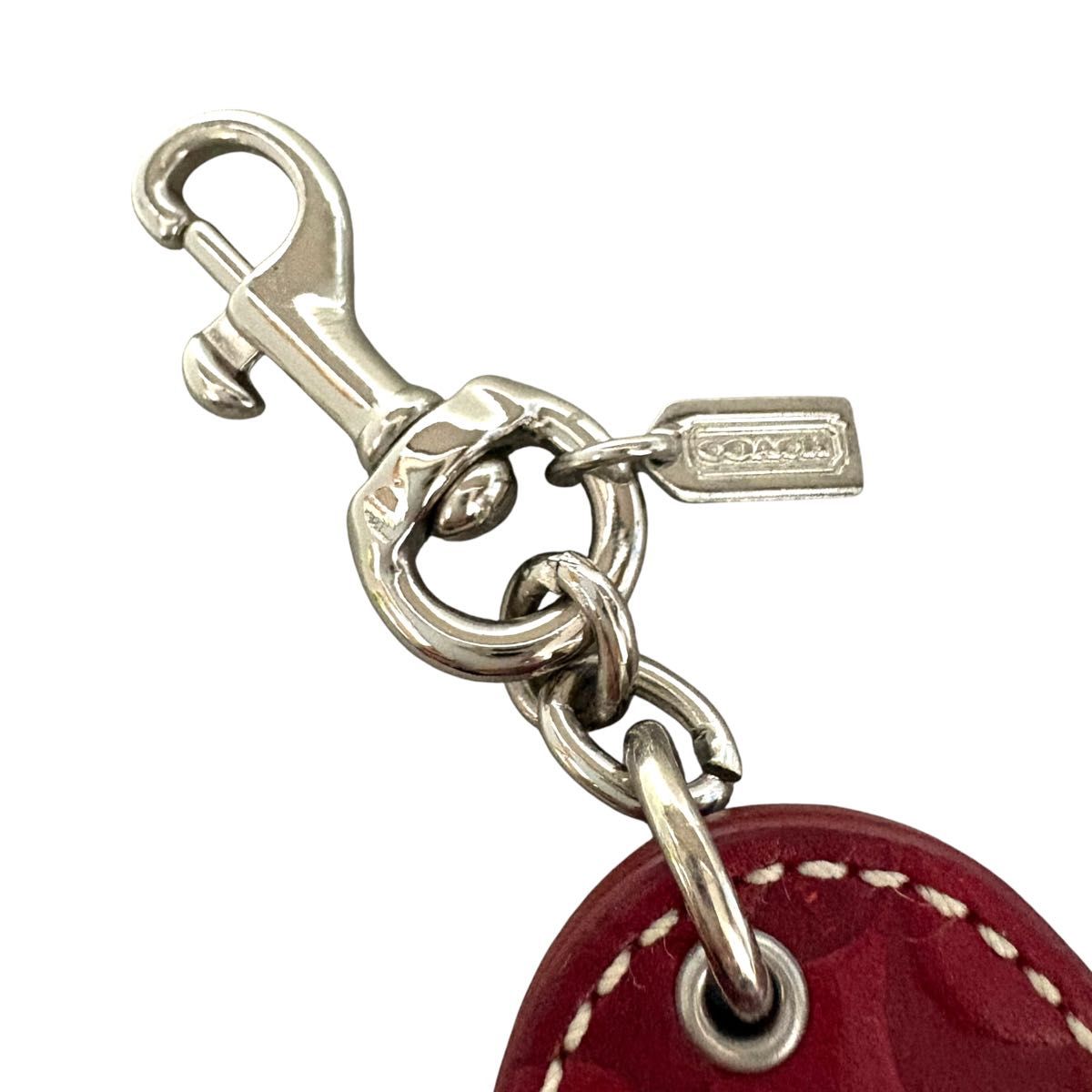 美品 COACH コーチ ハート キーホルダー バッグチャーム レザー