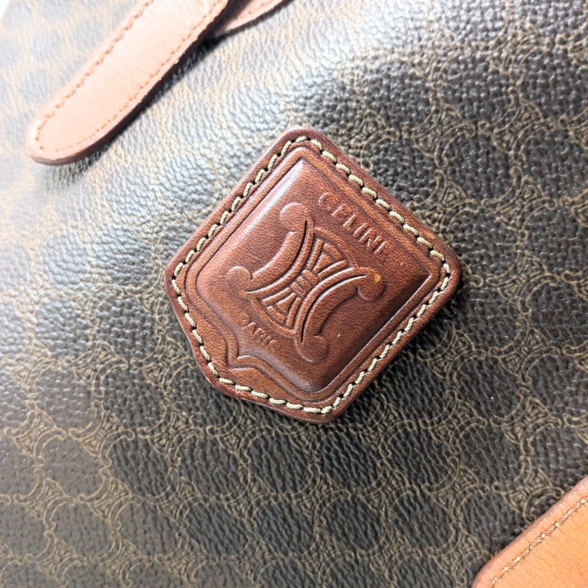 CELINE セリーヌ マカダム柄 トートバッグ PVCレザー ブラウン 刻印