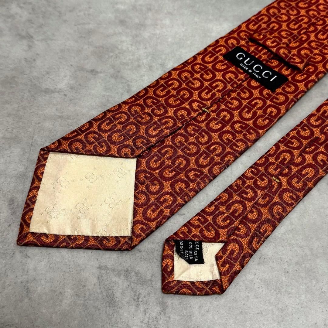 美品 GUCCI GGロゴ ネクタイ 赤 オレンジ シルク 絹 イタリア製 グッチ