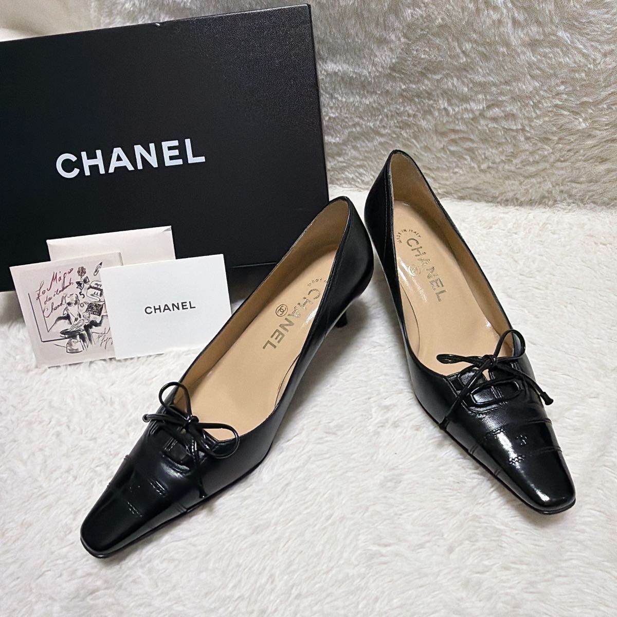 極美品 CHANEL シャネル ココマーク スクエアトゥパンプス レザー