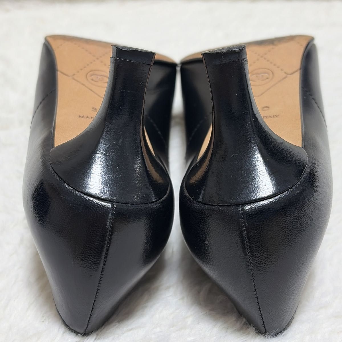 極美品 CHANEL シャネル ココマーク スクエアトゥパンプス レザー