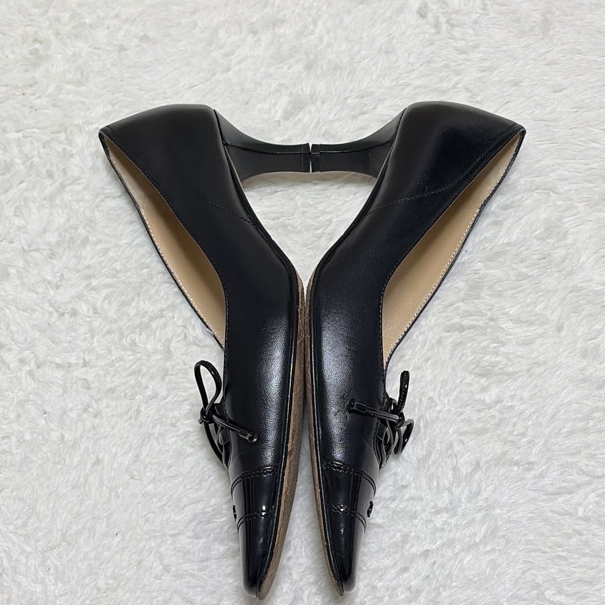 極美品 CHANEL シャネル ココマーク スクエアトゥパンプス レザー