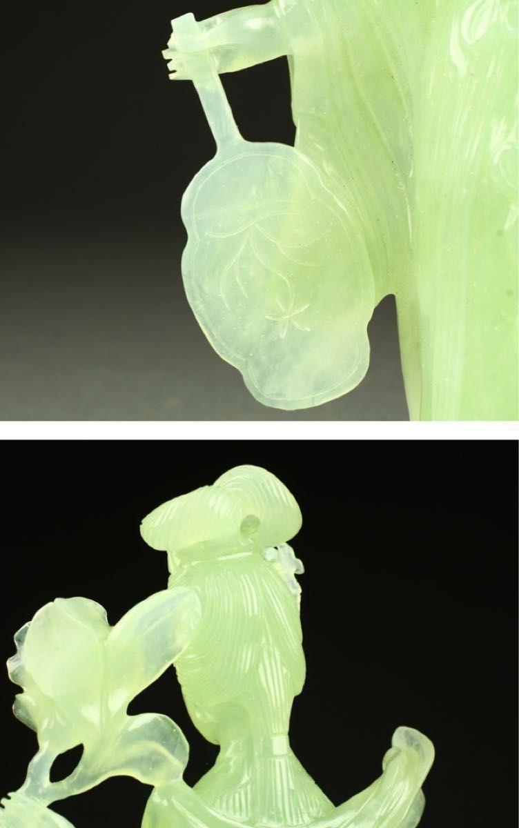 本日特別 H004 中国古玩 玉製 翡翠 天女 置物 唐木台付 大変繊細綺麗