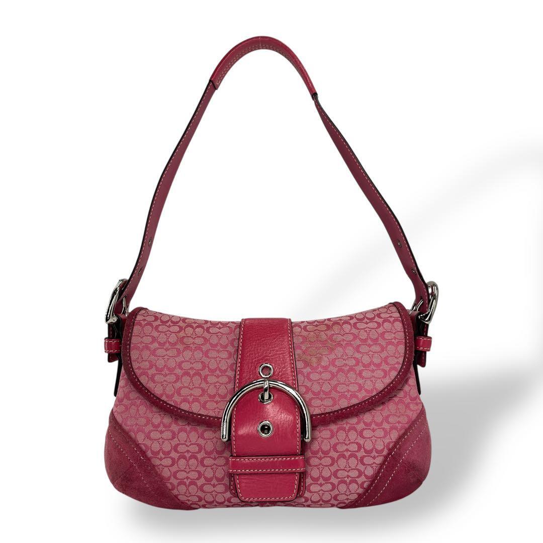 Coach コーチ Soho Signature シグネチャー Shoulder Bag Pink ワン