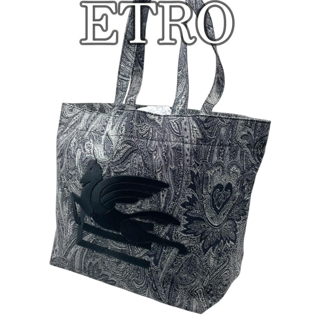 エトロ ETRO ペガサス ペイズリー ジャガード トートバッグ グレー 大