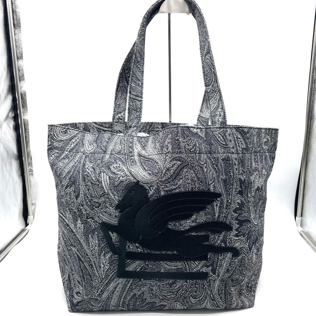 エトロ ETRO ペガサス ペイズリー ジャガード トートバッグ グレー 大