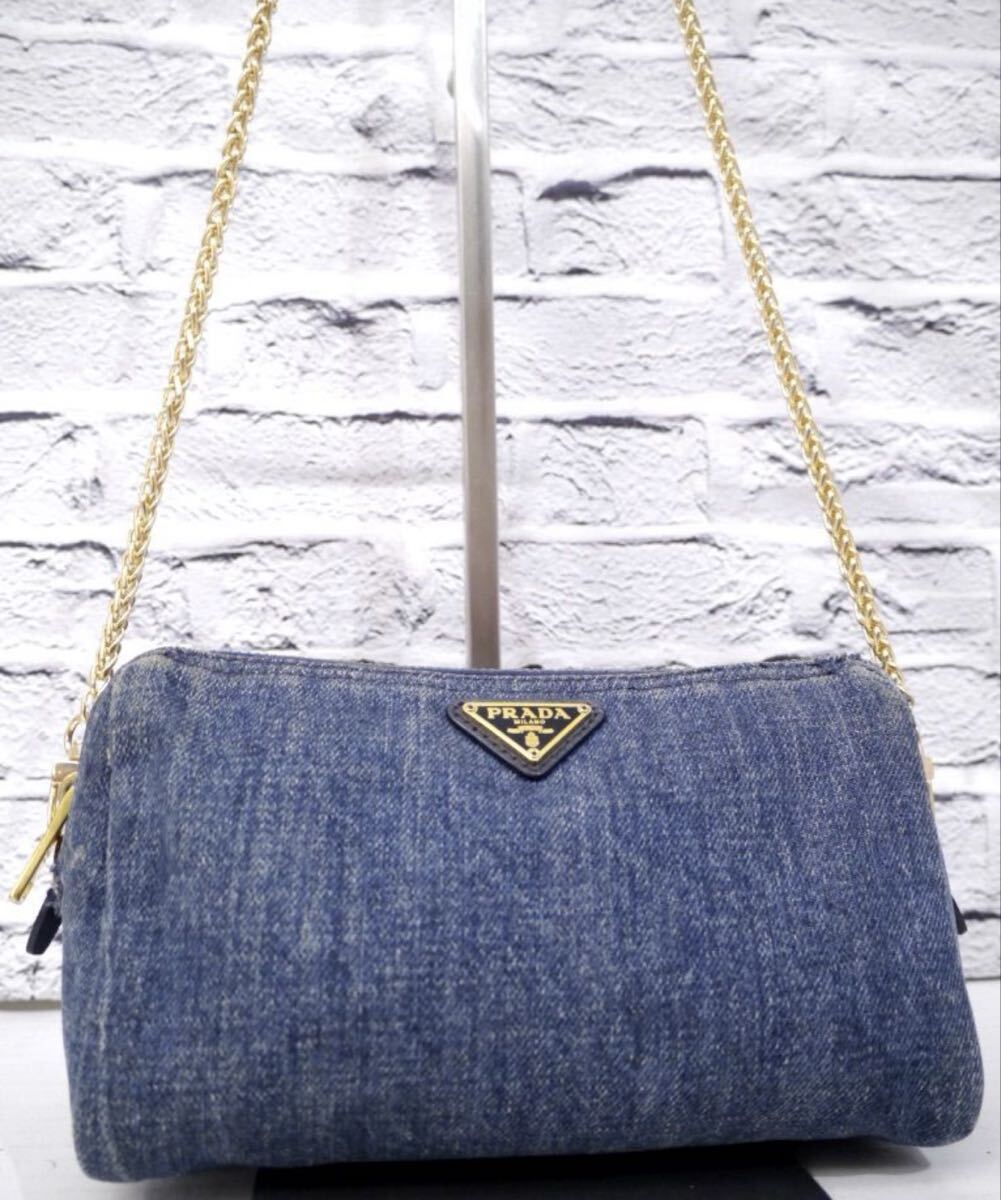 美品 PRADA プラダ CANAPA カナパ デニム クロスボディ ショルダー