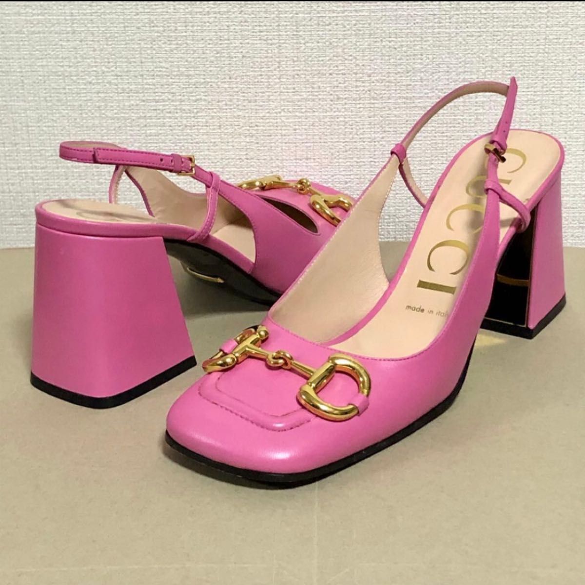 グッチ GUCCI ホースビット ピンク パンプス ミュール サンダル レザー