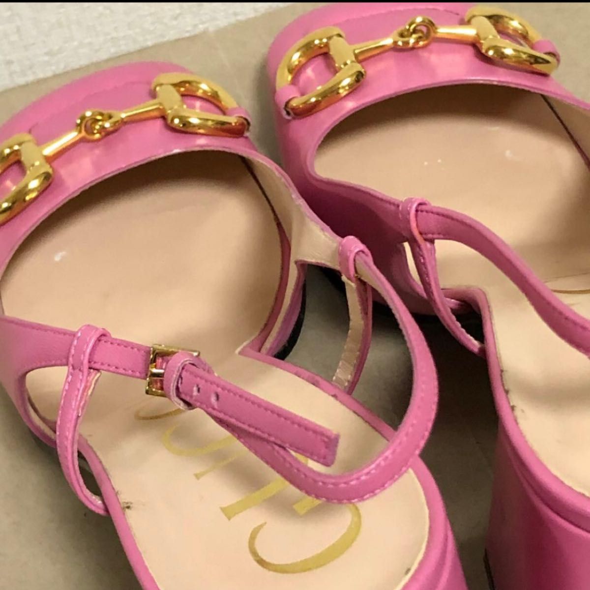 グッチ GUCCI ホースビット ピンク パンプス ミュール サンダル レザー