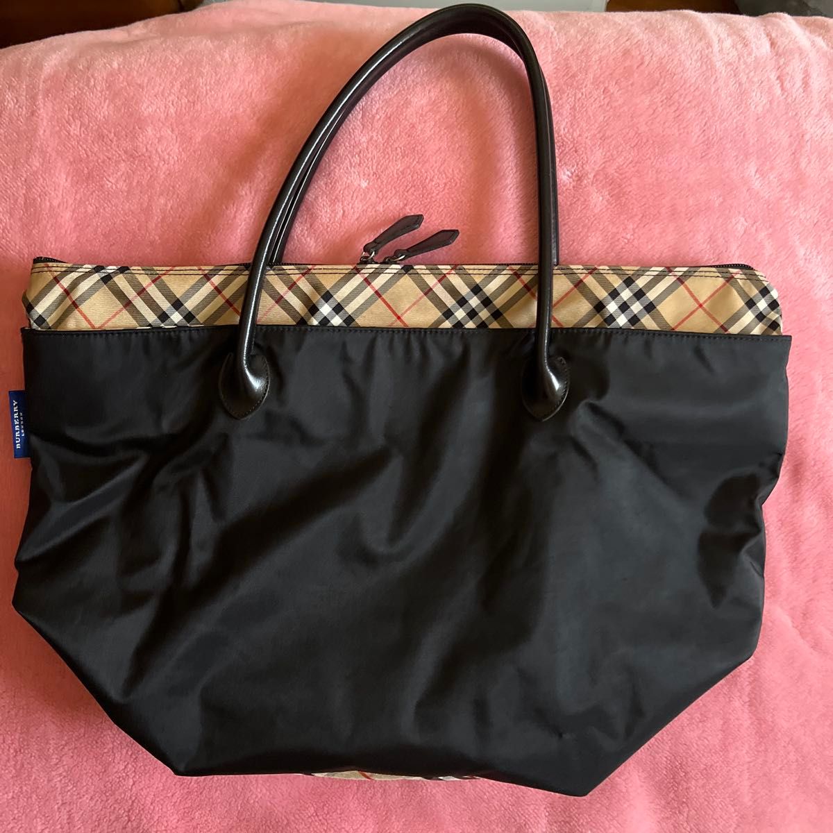 BURBERRY BLUE LABEL ノバチェック トートバッグ ブラック ナイロン