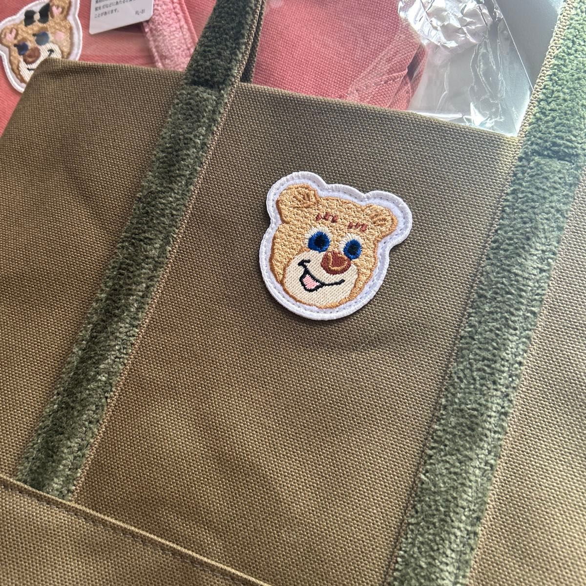 フェイラー オールドテディ ワッペントートバッグ ピンク カーキ