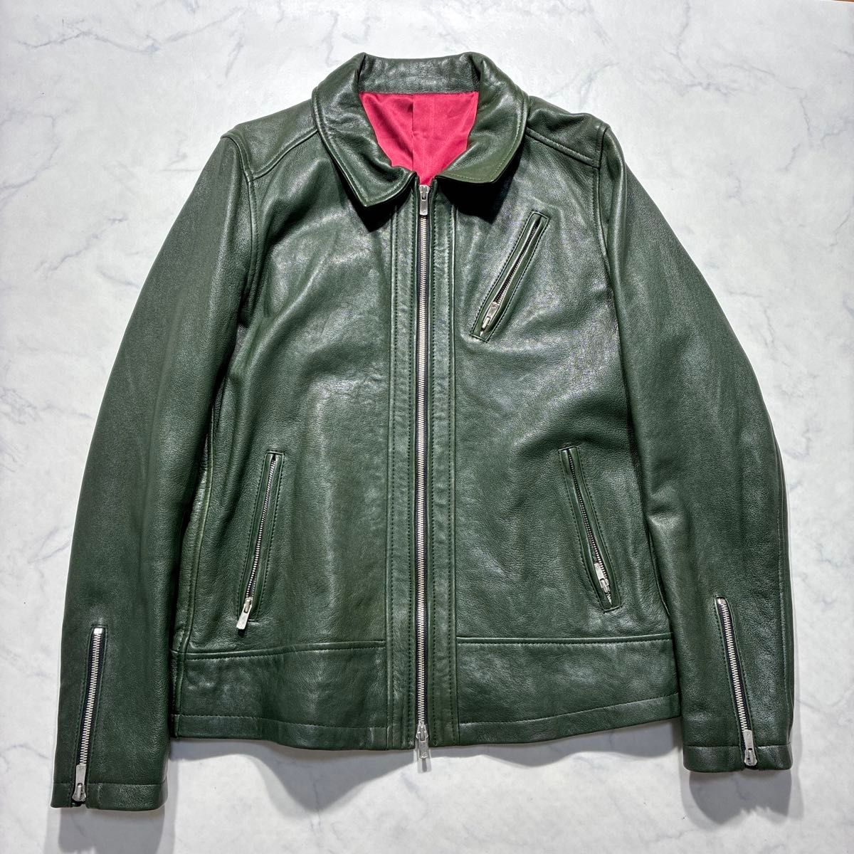 極美品 NO ID ノーアイディー レザージャケット シングルライダース 襟