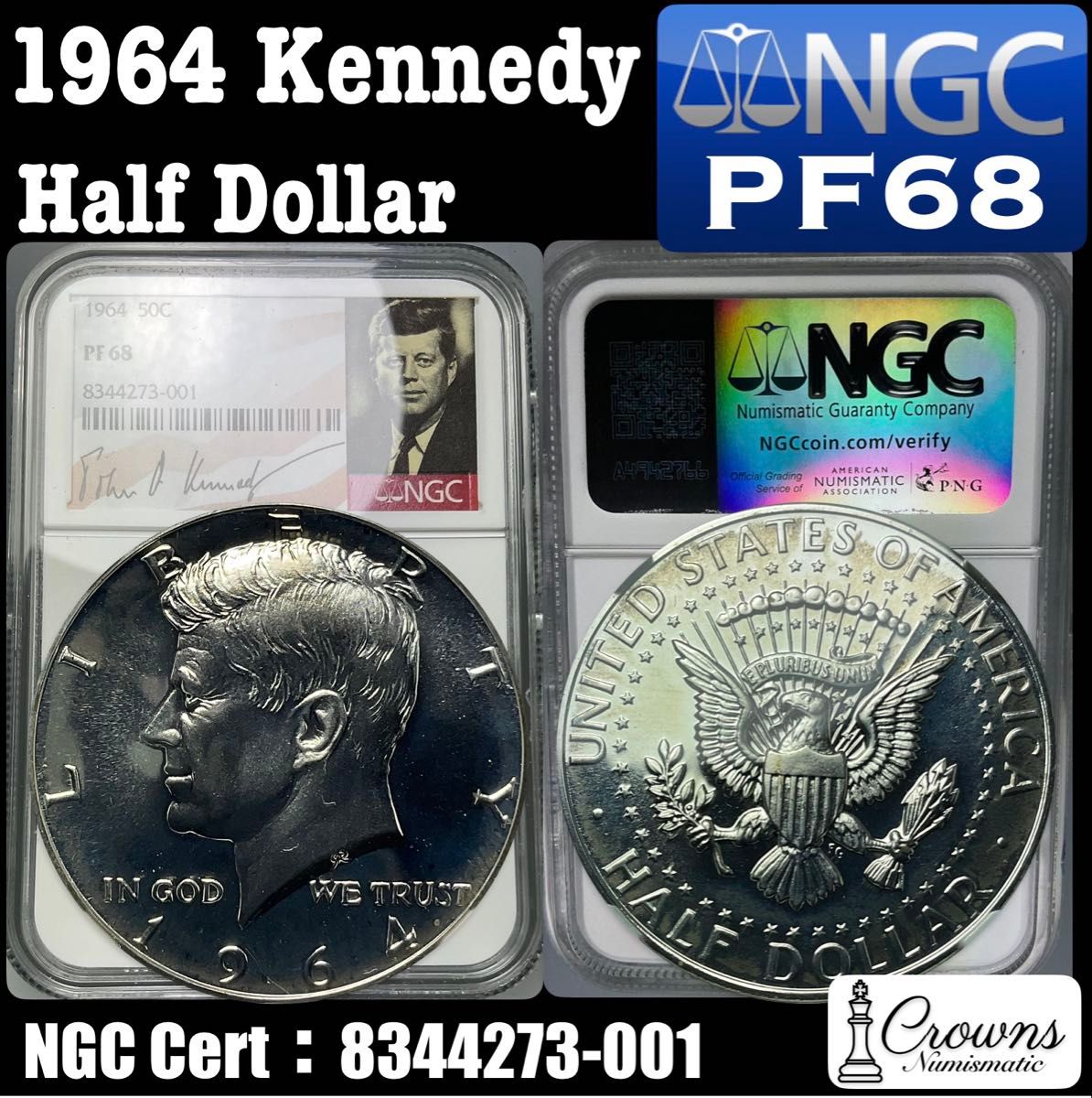 1964年 アメリカ ハーフダラー ケネディ NGC PF68 サインラベル 銀貨