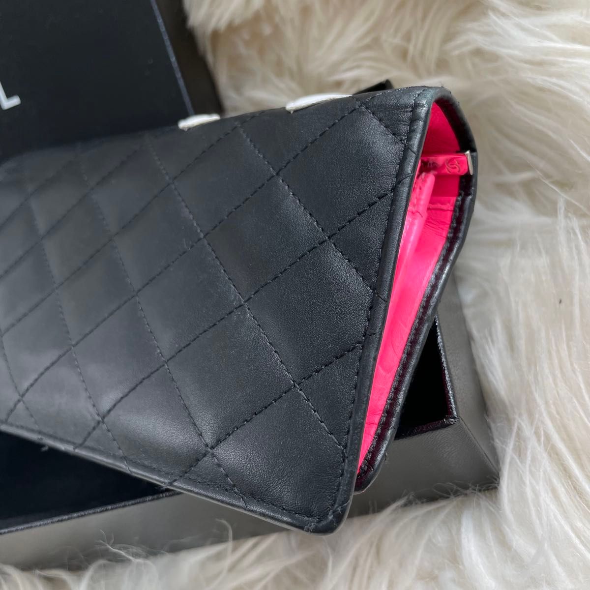 シャネル CHANEL 二つ折り 財布 カンボンライン ピンク 黒 正規品