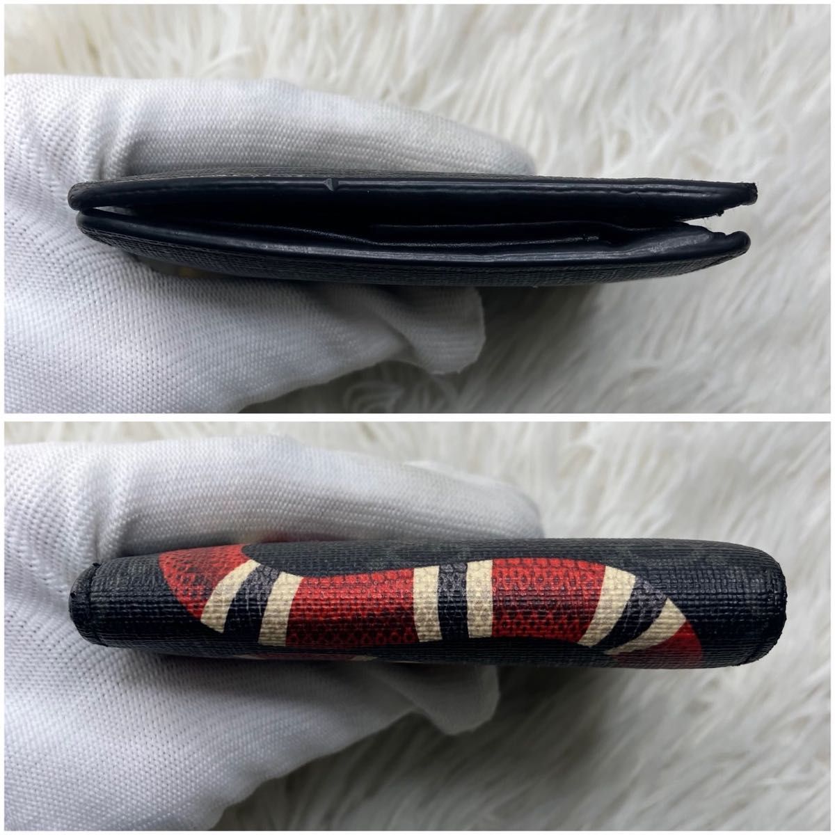 極美品 GUCCI 財布 二つ折り ブラック GGスプリーム スネーク 黒