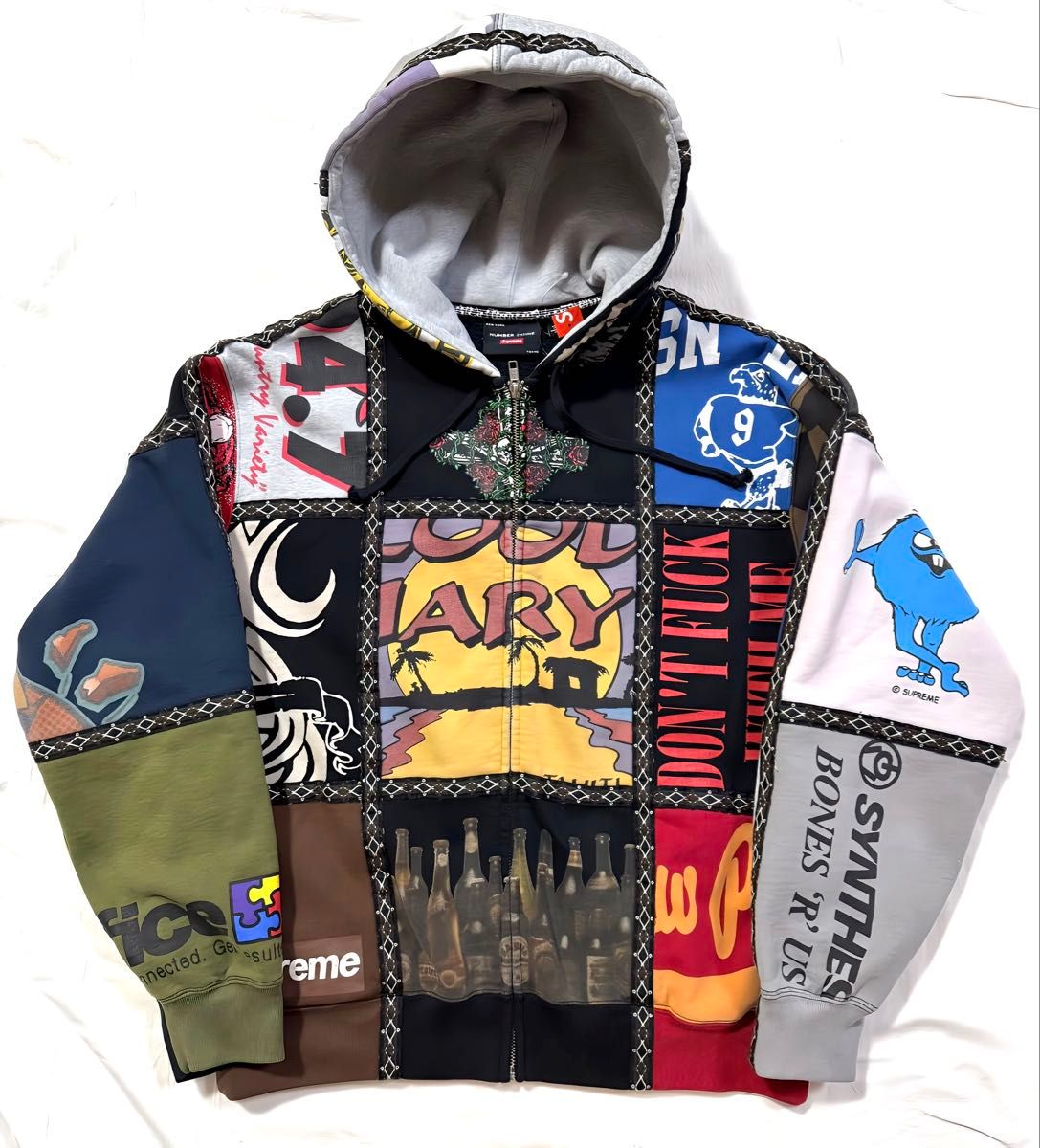 Supreme x Number (N)ine Patchwork Zip Up Hooded Sweatshirt M 新品
