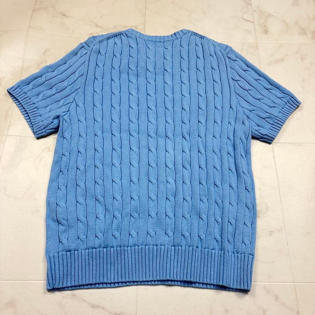 ポロラルフローレン ケーブルニット 半袖 ポニー 水色 XL 大きいサイズ