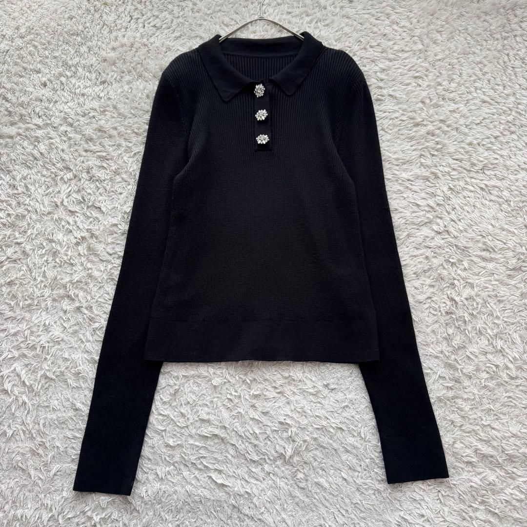 FOXEY フォクシー Knit Top RIO ビジューボタン 襟付き ニット