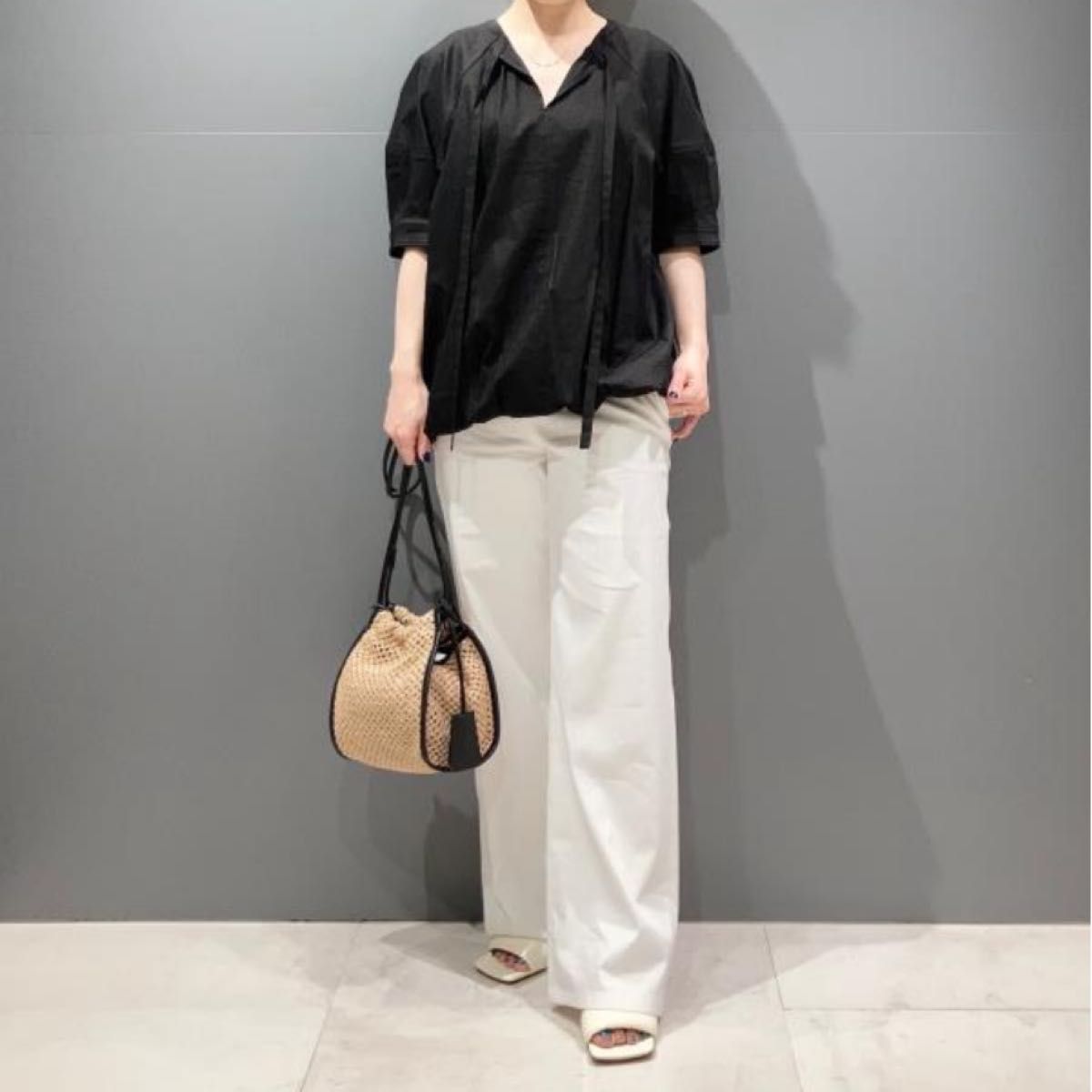 セオリーリュクス 23SS カフタンブラウス 黒 半袖 リネン 春夏 theory