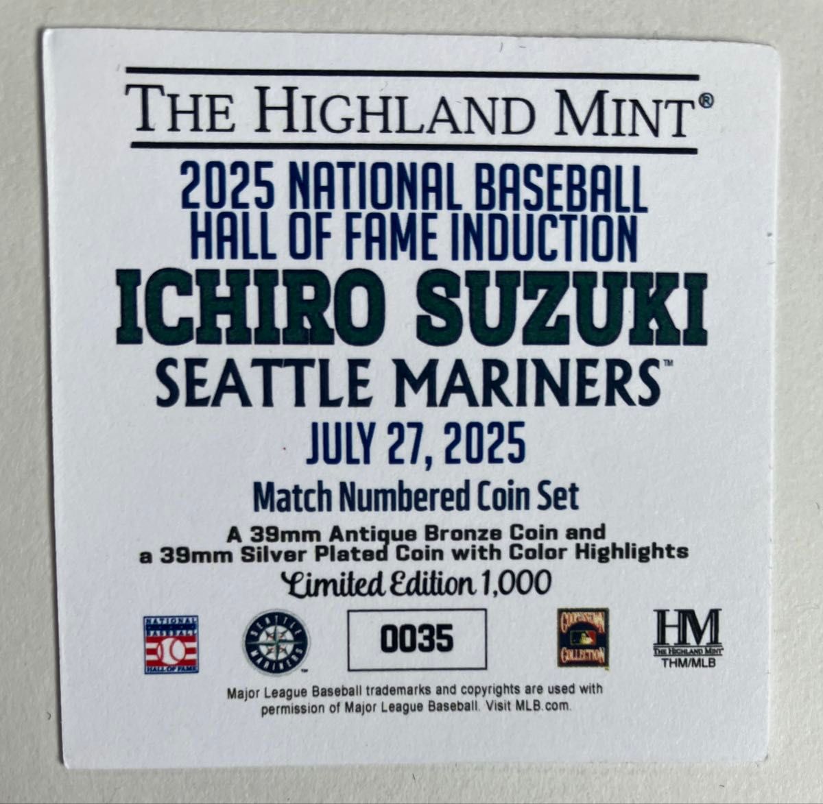 イチロー 2025殿堂入り記念コインセット THE HIGHLAND MINT【希少