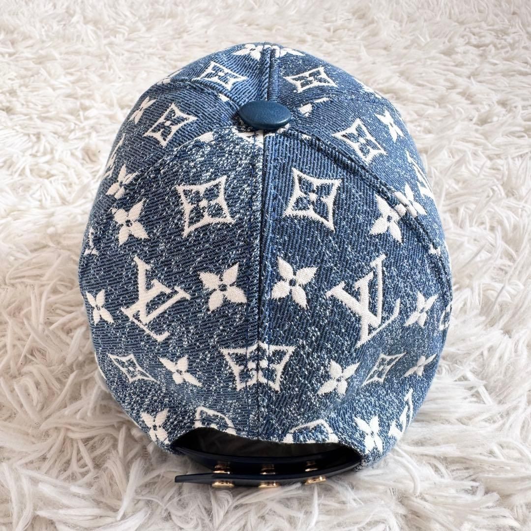 極美品 ルイヴィトン デニムキャップ モノグラム ネイビー レザー