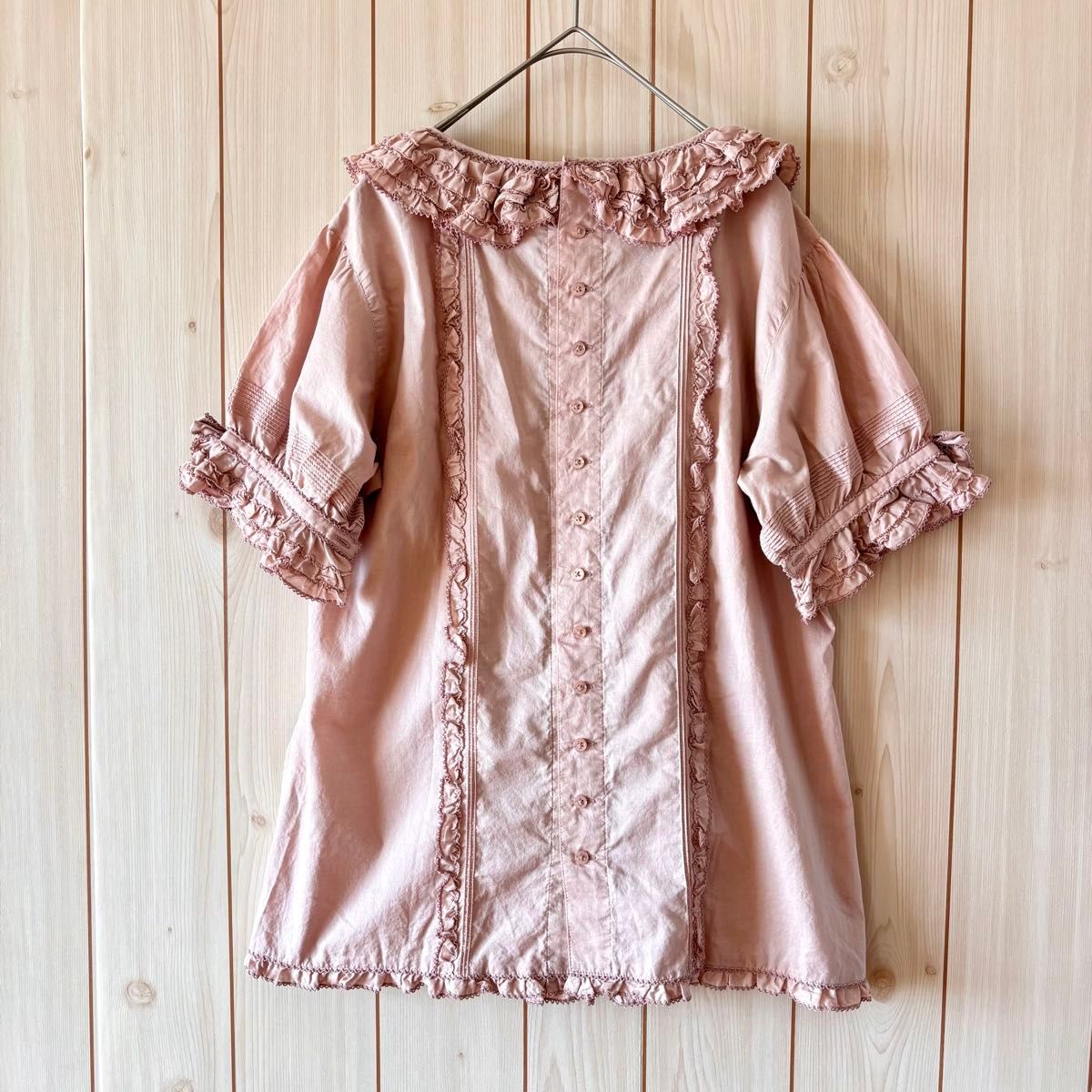 極美品】 PINK HOUSE ピンクハウス フリルブラウス 半袖 花刺繍
